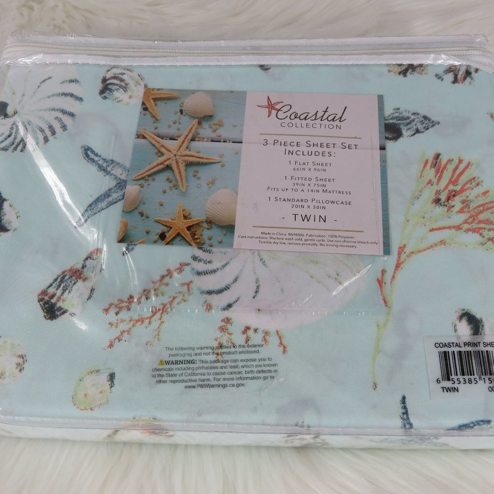 NEW - Microfiber Costal Beach Themed Printed Sheet Set - Oceanside Sea - Picture 4 of 6